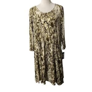 NEW WITH TAGS Tiana B Knit Dress Size XL Brown Snakeskin Print Dropped Waist